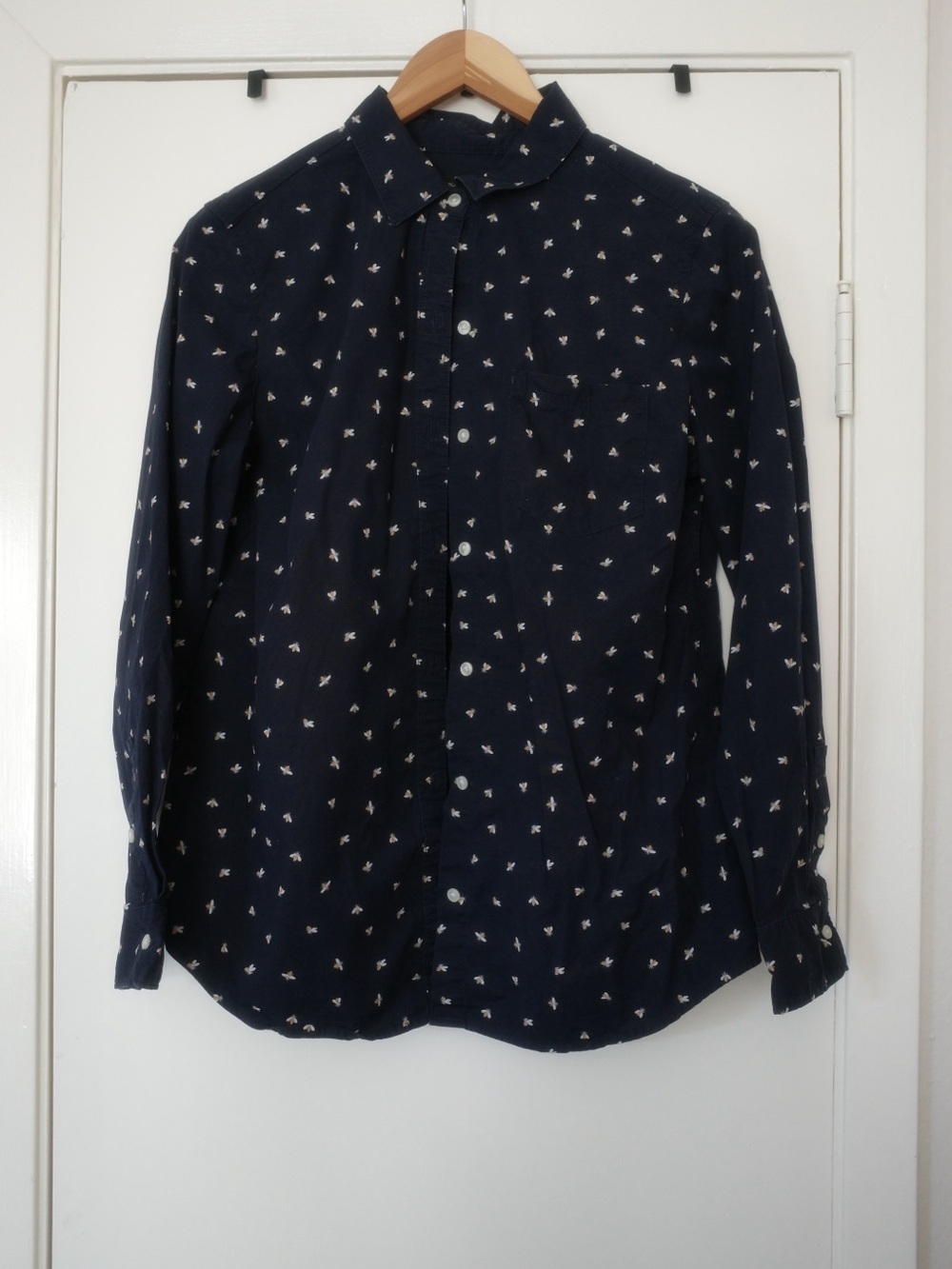 Banana Republic Navy Button-Down Shirt with White Micro Bees Print 🐝